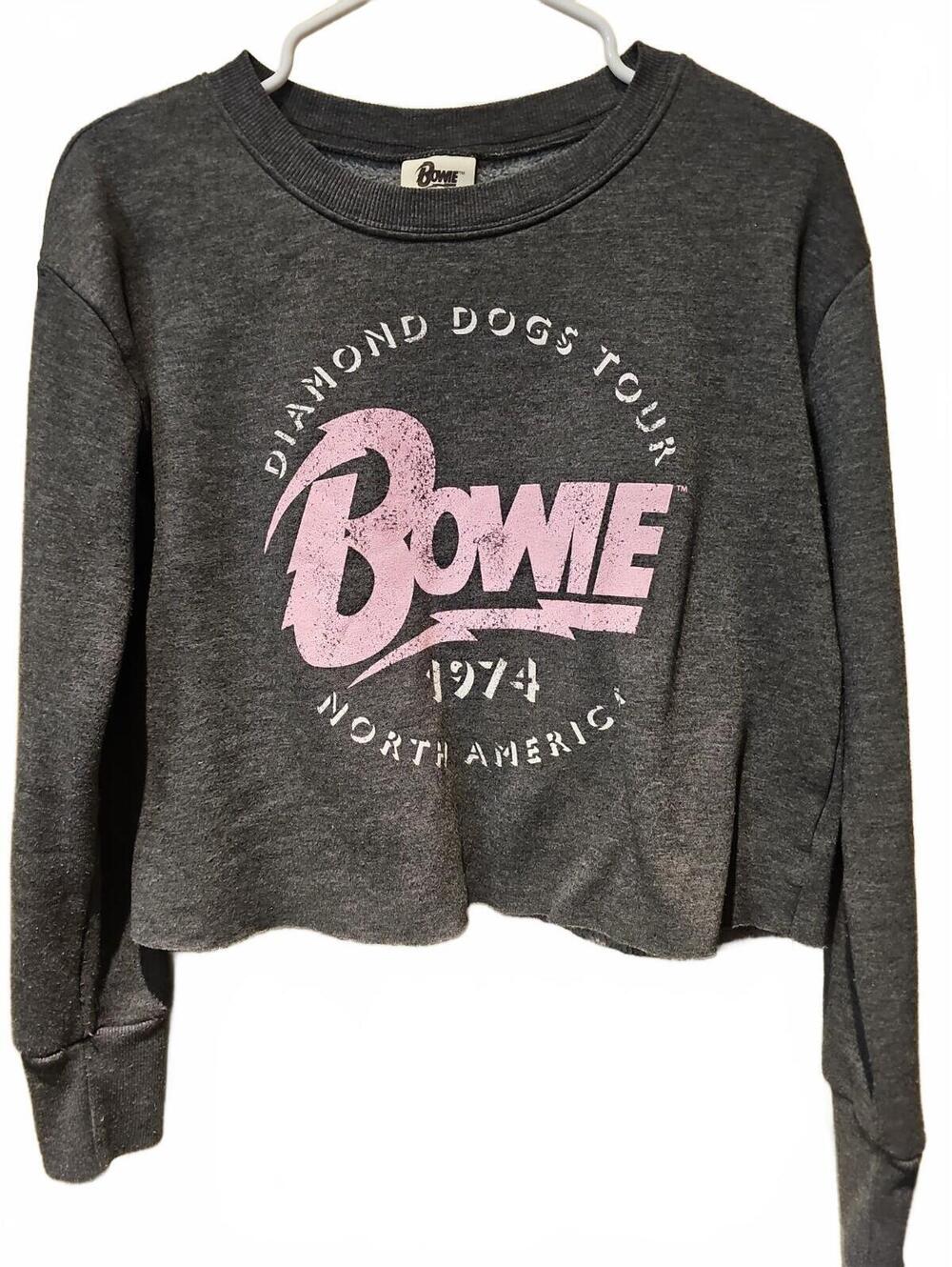 Bowie Long Sleeve Cropped Graphic Sweatshirt Size XS